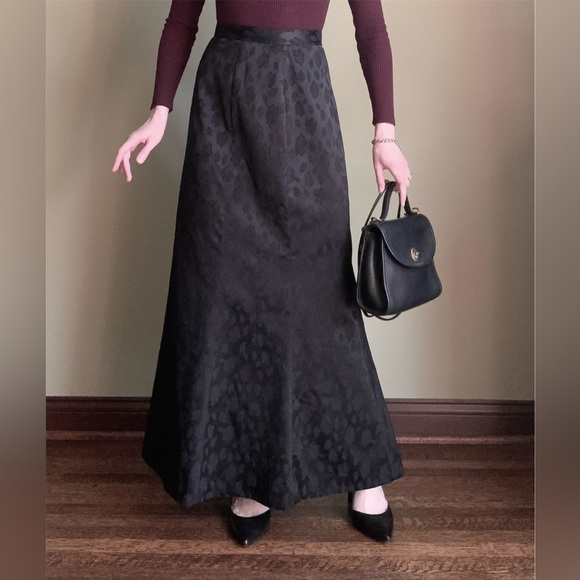 Vintage Dresses & Skirts - Vintage Silk Rose Maxi Skirt, Tailored Long Floral Skirt
